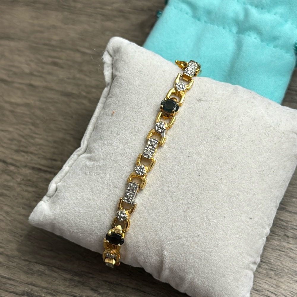 Gold Natural Diamond Sapphire Tennis Bracelet
